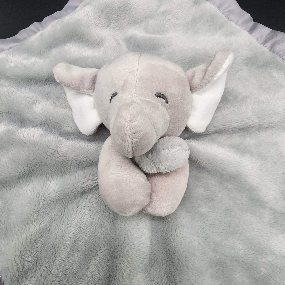 Carters Elephant Security Blanket Kids Gray Lovey Satin Trim Plush Snuggler